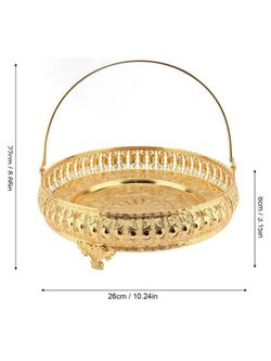 NOENNULL Retro Golden Zinc Alloy Decorative Round Fruit Serving Tray with Handle