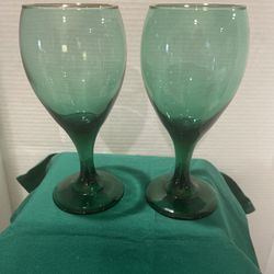 Vintage 1980’s Libbey Green Teal Wine/Water Glasses