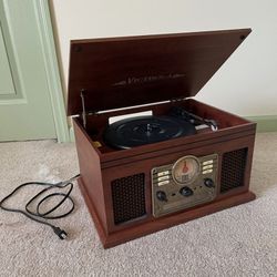 Victrola 6-in-1 Nostalgic Bluetooth Record Player with 3-Speed Turntable with CD and Cassette, Mahogany
