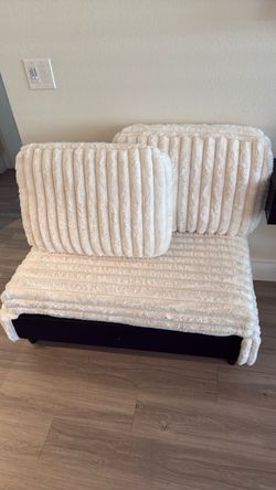 Cream Faux Fur Loveseat with Pillows