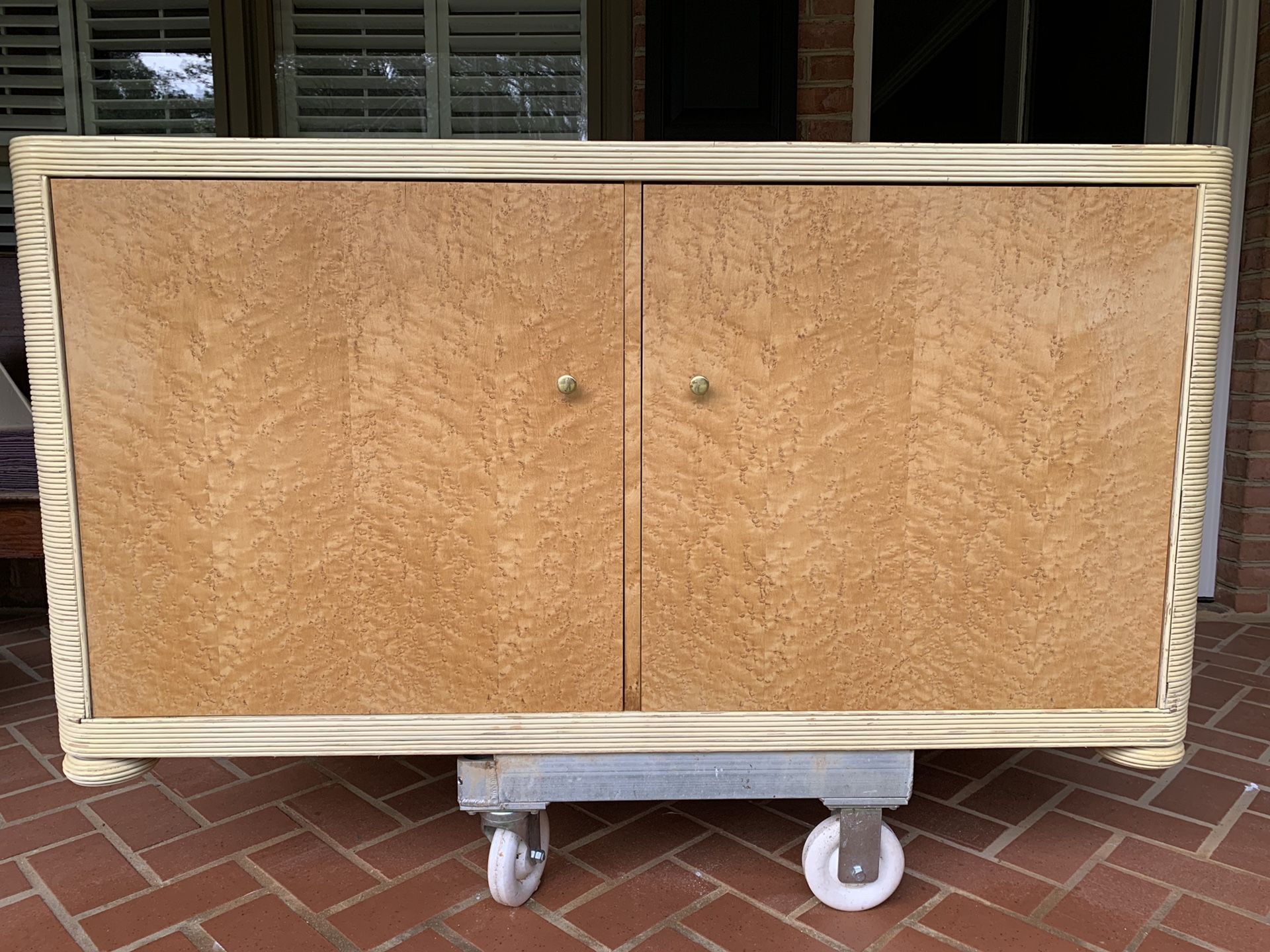 80s Karl Rausch for Baker Cara Linea Blonde Mahogany & Cane Reed Cabinet