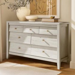 7 Drawer Dresser for Bedroom, 47" Farmhouse Wood Chest of Drawers with Accent Beveled Panels