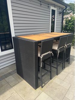 FOR SALE - Make me an Offer - High-Top Wood & Wicker Dining Set – Table + 6 Chairs