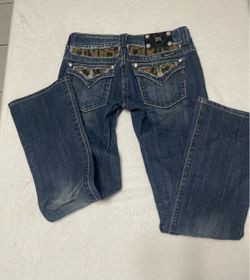 Miss Me Dark Blue Boot Cut Jeans with Camo Gold Sequin