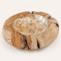 Natural Teak Live/Raw Edge Bowl with Capiz Shell Inlay