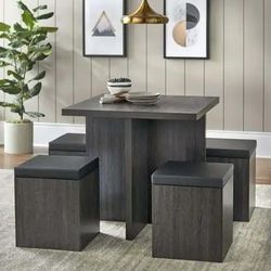 Simple Living Baxter 5-piece Table with Storage Ottoman Dining Set- Black/Grey

