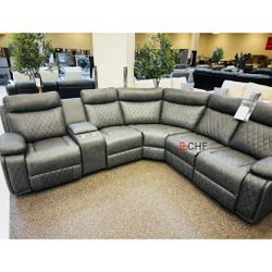 DARK GRAY Breathable Air Leather Modular Manual Recliner Sectional Sofa