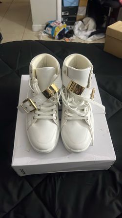 Aldo White High-Top Sneakers with Gold Hardware