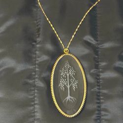 1940’s Oval Crystal Reverse Intaglio 4” Pendant w/ Tree of Life