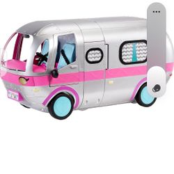 LOL Surprise OMG Glamper Fashion Camper Deluxe Doll Playset 55+ Surprises, Fully Furnished, Light Up Pool, Water Slide, Bunk Beds, Cafe, BBQ Grill, DJ