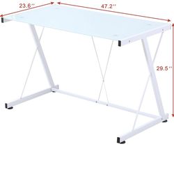 Mecor Glass White Computer Desk
