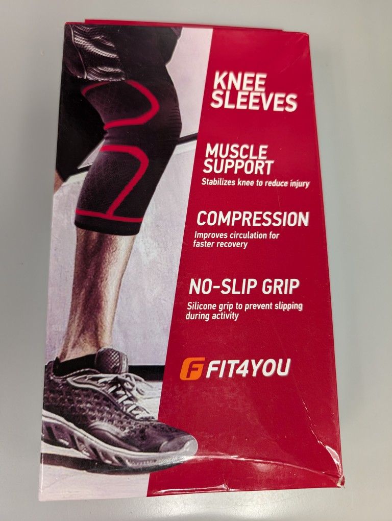Knee Sleeves Size Large (Fits XL), Muscle Support, Compression, No Slip Grip, New