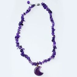 Natural Stone Crescent Moon Pendant Necklace Healing Crystal Reiki Amethysts Rose Quartzs Gemstone J