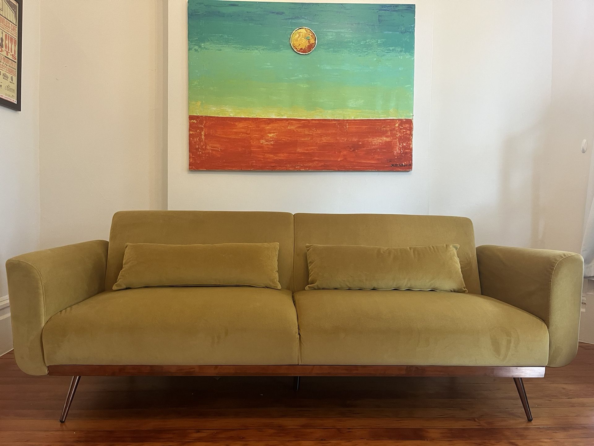 Gold Convertible 83” Maxwell Velvet  Sofa