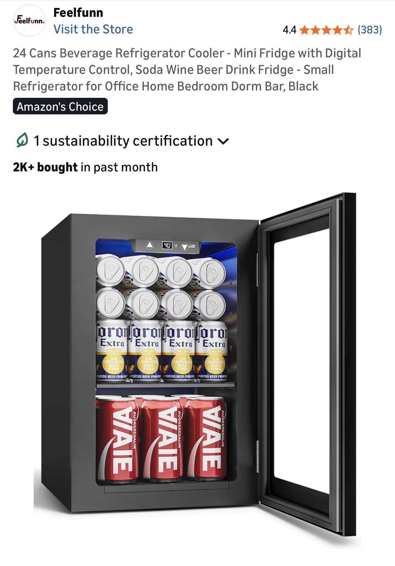 24 Cans Beverage Refrigerator Cooler - Mini Fridge with Digital Temperature Control, Soda Wine Beer
