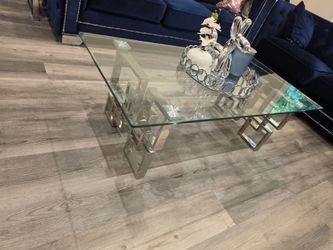 ​Meridian Furniture "Alexis" Modern Chrome & Glass Table Set (1 Coffee Table + 2 End Tables)