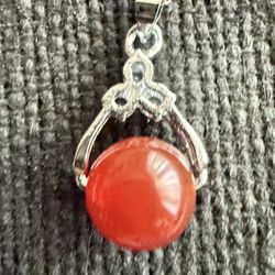 Natural orange lepidocrocite quartz gemstone pendant with 925 silver chain