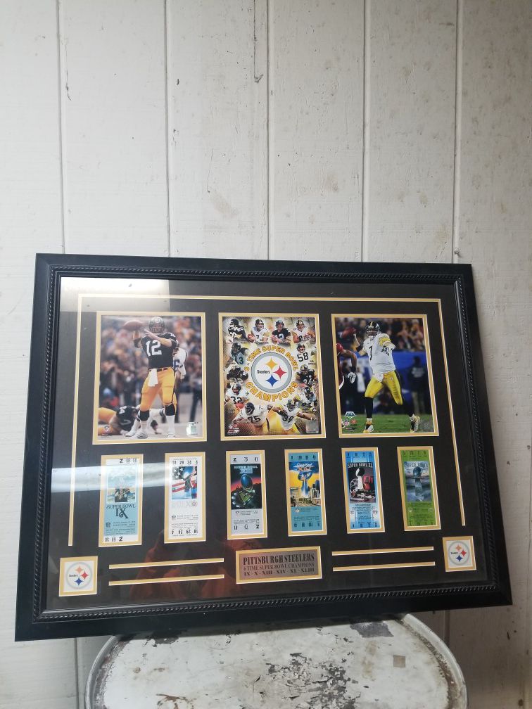 Steelers framed pictures and tickets