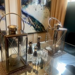 2 large silver lanterns