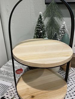 Brand New Wooden 2 Tier Tray - 13 Inches Tall, 8 Inches In Diameter