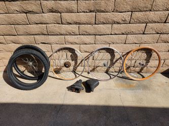 26 inch 24 inch bicycle wheels and tires. Seats  $10 each