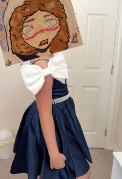 New Navy Blue Bow Dress Size 12 Girls