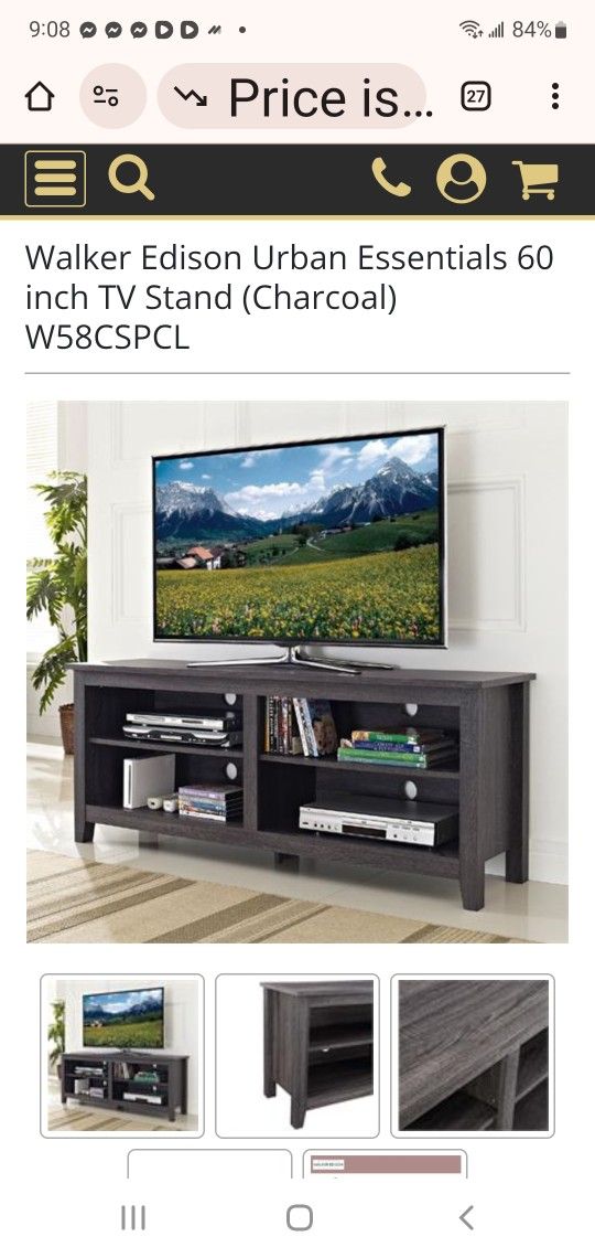 58 in. Traditional Gray TV Stand with Adjustable Shelves (Max TV Size 65 in.)(NEW In A Box