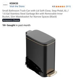 Small Bathroom Trash Can with Lid Soft Close, Step Pedal, 6L / 1.6 Gal Stainless Steel Garbage Bin with Removable Inner Bucket, Slim Wastebasket for N