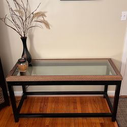 Glass Console Table w/Wood Frame