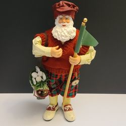 Golfing Santa Claus With Golf Bag, Golf Balls, and 19th Hole Golf Flag