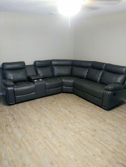9599GRY 3PC Gray Leather Reclining Sectional - We Finance We Deliver