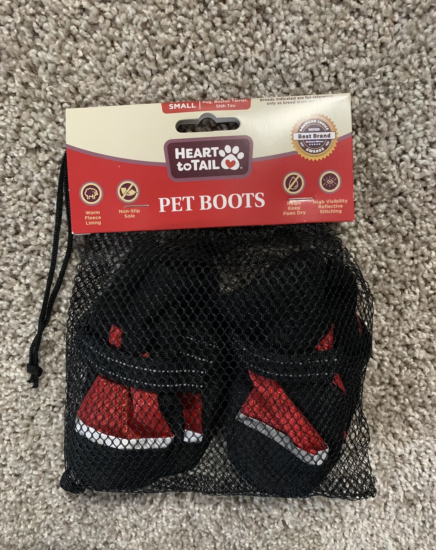Heart to Tail Pet Boots Black/Red Size Small Pug Boston Terrier Shih Tzu NEW