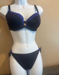Fantasie Navy Underwire Bikini Set 32DD Tie Side Bottoms