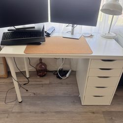 Desk Combo: Desk, Chair, Black Cabinet 