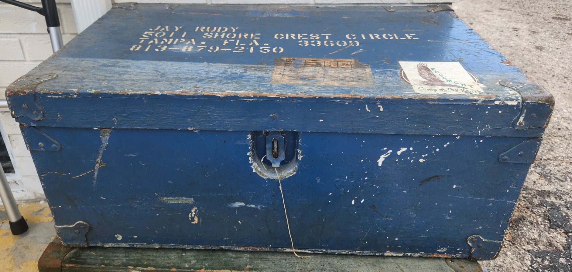 Vintage Solid Wood Military Foot Locker by Elliott Engineering Enterprises Blue