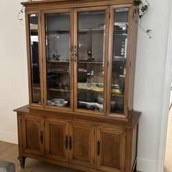 Vintage antique MCM China bar cabinet case bookshelf console buffet dining furniture set