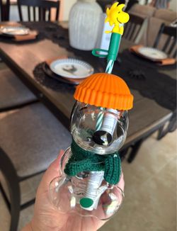 Starbucks Peanuts Snoopy Glass Cup with Straw