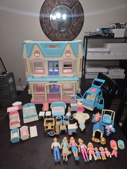 Vintage 1993 Fisher-Price Loving Family Dollhouse Set - Huge Lot with Car!