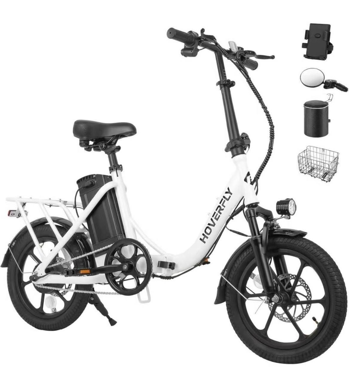 16" Electric Bike, Max 25Miles Range(Pedal-Assist) & Speed 15.5 Mph Power 350W Motor, Folding E-Bike with Removable Battery