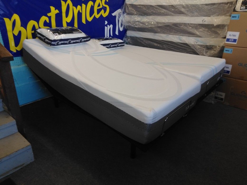 NEW Cheap Price Good Quality Split King Adjustable Base w/ 10 inch Cool Gel Memory Foam Mattress Only $1099