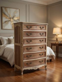 Vintage Kindel Furniture French Provincial Louis XV Carved Cherry Wood Highboy Dresser Boho Coastal Finish. Dovetail joints. Excellent condition! Deli