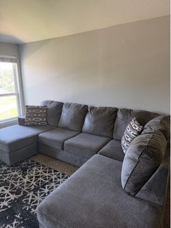 Gray Fabric Double Chaise Sectional Sofa