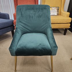 Set of 2 Velvet Accent Chairs – Modern Upholstered Side Chairs – Gold Legs