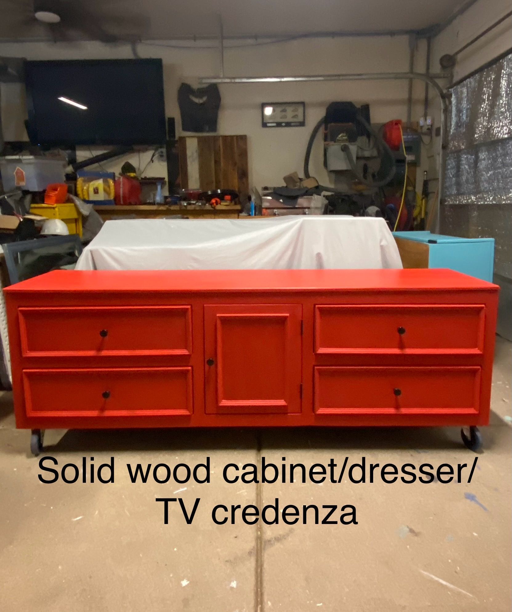 POTTERY BARN CONSOLE CABINET ON WHEELS