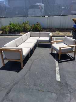 6 Piece TEAk Sectinal Sofa With Grey Cushings