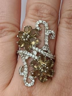 Gorgeous Created Smoky Topaz Silver Filled Ring Size 9