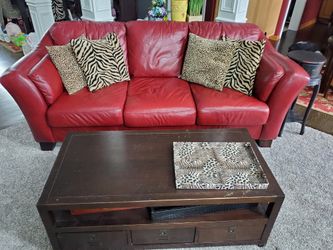 Real leather couch chair ottomon pottery barn tables