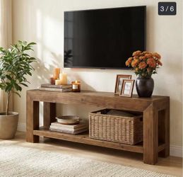 QQ0035 Solid Wood TV Stand, 63" TV Console Entertainment Center - Brown