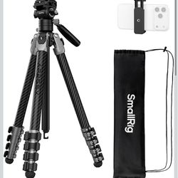 SmallRig 63" Portable Travel Tripod for iPhone and Camera, 160cm Carbon Fiber Video Tripod Stand with Compact Size 52cm/ 20.5" but 3kg Playload Fluid 