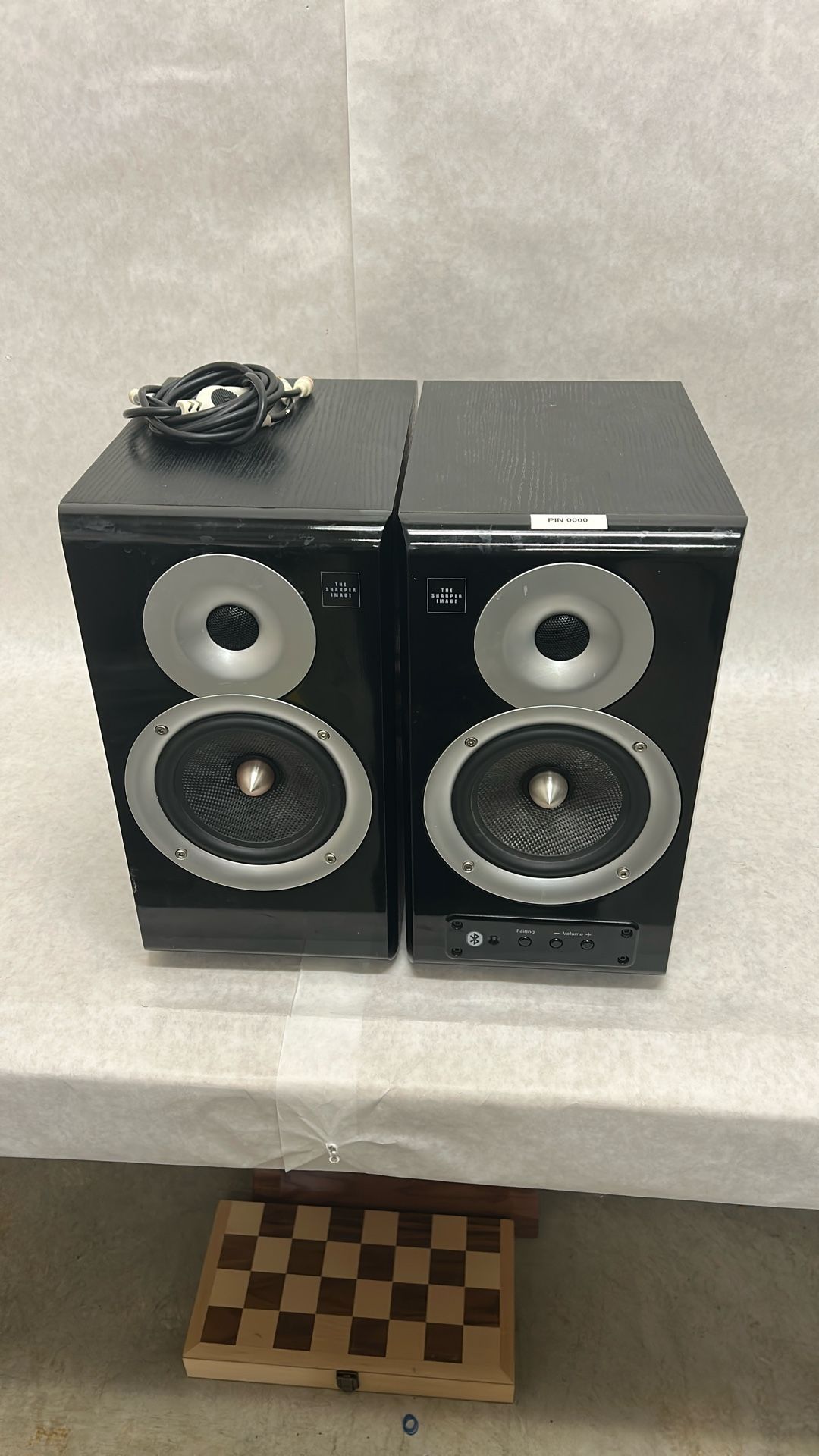 Sharper image, Bluetooth bookshelf, powered audio speaker speakers